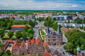 Wall Mural - Skyline of Lübeck, Germany with the Holstentor