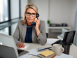© ismael - business, technology and office concept - smiling businesswoman calling on phone in office.generated with ai