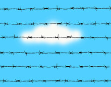 Barbed Wire In Front Of Blue Sky With Cloud