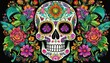 skull and crossbones wallpaper Dia de los Muertos-themed sugar skull illustration with intricate floral embellishments
