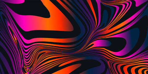 Wall Mural - Pattern Psychedelic Bright in Orange, Pink Colors. Background Hypnotic Gradient Swirling Lines for Advertising, Web, Social Media, Poster, Banner, Cover. Modern Summer Vector Backdrop.