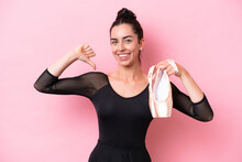 Young Caucasian Woman Practicing Ballet Isolated On Pink Background Proud And Self-satisfied