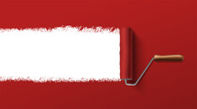 Vector Design Banner With Red Paint Ruler And Copy Space For Your Text.