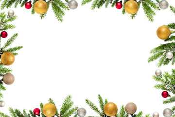 Wall Mural - christmas tree branches with red, gold and silver balls in png isolated on transparent background, f