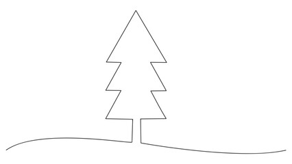 Wall Mural - Continuous line drawing of christmas tree icon. Vector illustration.