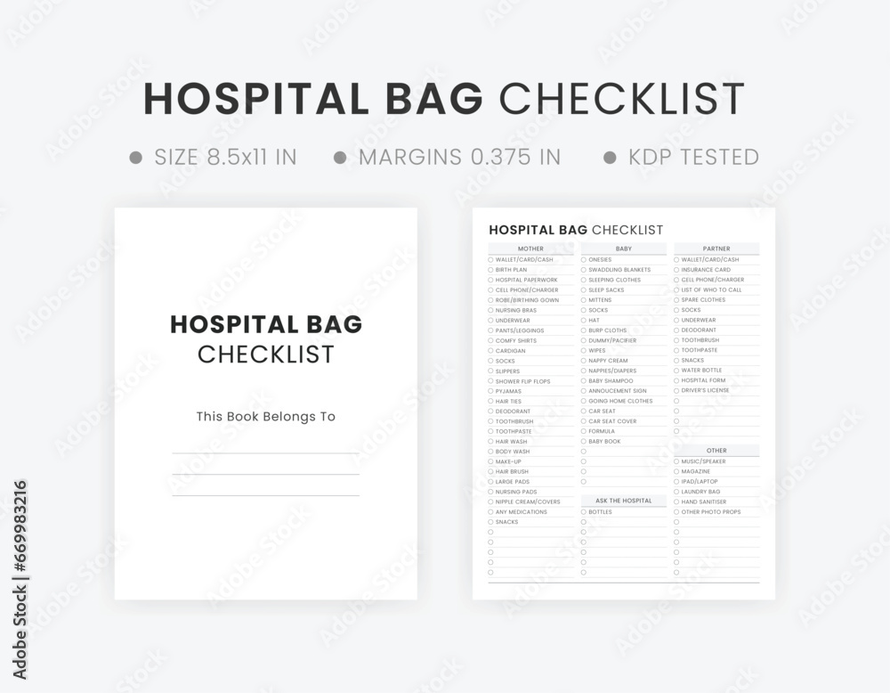 Editable Hospital Bag Checklist Template Printable For Labor And