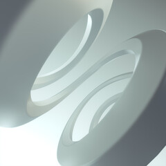Leinwandbilder - A white curved shape resembling a spiral or swirl consisting of many white curves. 3d rendering digital illustration