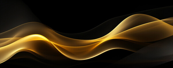 illustration of abstract gold waves on black background. Created with Generative AI	