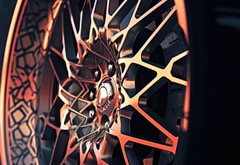 Wall Mural - A close up of a wheel with orange paint, AI