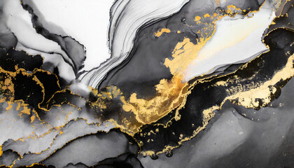  marble white black gold abstract background of marble liquid ink art painting on paper