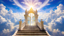 Beautiful Heavenly Paradise Cloudscape Entering The Pearly Gates Of Heaven Staircase To Heaven Castle In The Sky