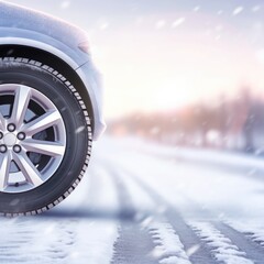 Canvas Print - Winter tires on a car in the snow, AI