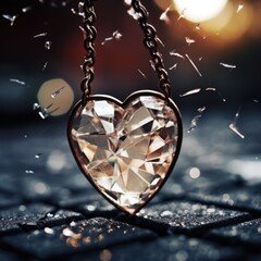 Wall Mural - A diamond heart pendant on a chain, AI