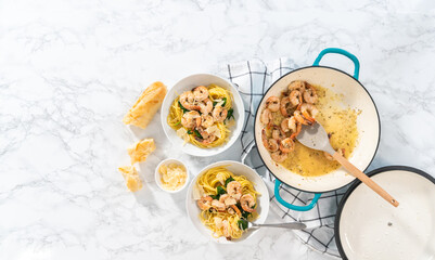 Wall Mural - Garlic Shrimp Pasta with Spinach