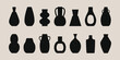 © Екатерина Заносиенко - Ancient pottery set. Ceramic vase pot jar black silhouettes various shapes, hand drawn isolated icons. Vector illustration