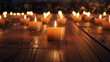 candles with warm tone lighting on wooden floor. peaceful and calm concept