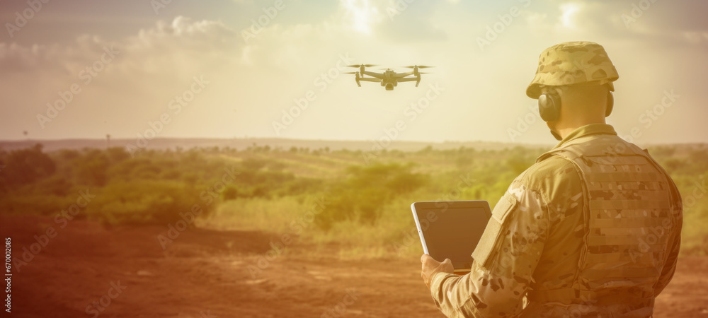 Silhouette of Soldiers using drones scouting during military, Modern ...