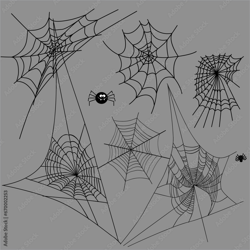 Cobweb set spider web halloween black vector insect design spiderweb ...