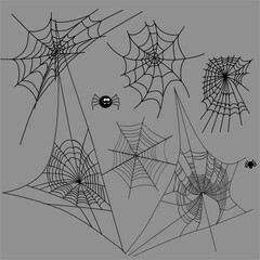 Cobweb set spider web halloween black vector insect design spiderweb horror danger trap scary silhouette arachnid illustration. vector frame border and dividers.spider web for spiderweb scary design