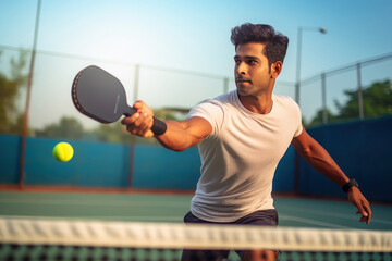 indian young player playing pickle ball