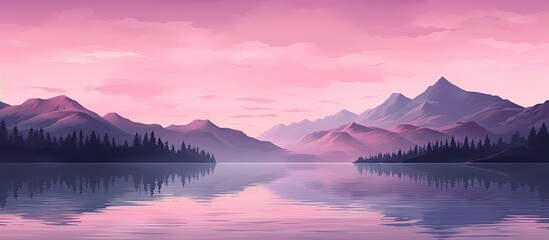 Wall Mural - Rest in scenic lakeside locations with stunning pink sunset sky and beautiful mountains