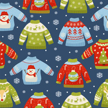 Seamless Pattern. Vector Cute Style. Christmas Sweater. Holidays.
