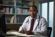 Doctor in a Medical Office. Black doctor working in a medical office, copy space
