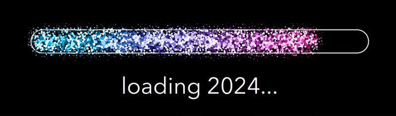 Wall Mural - Loading bar 2024 New Year made of colorful gradient sand or glittering particles on black.