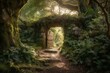 enchanted woodland with magical gateway. Generative AI