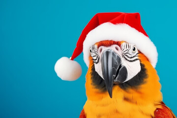 Poster - Cute little festive parrot wearing a Father Christmas santa hat