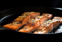 close-up of a pan-seared salmon fillet