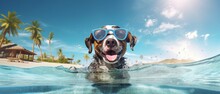Cool Dog Enjoying Poolside Relaxation In Sunglasses