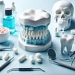 dentist and instruments teeth dental background