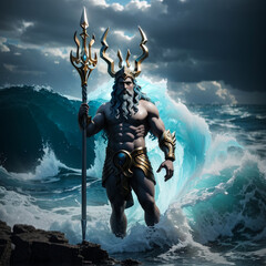 Wall Mural - God of sea standing in water