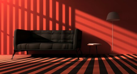 Canvas Print - black and red living room with sofa