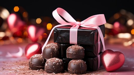 Sticker - Handmade Chocolates Truffle Box On Pink, Background Image, Valentine Background Images, Hd