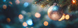 Glittering Christmas, Eid and New Year holidays concept. Ornaments and balls on elegant pine and tree branches, winter atmosphere. Bokeh and depth of field. festive winter season background. Template 