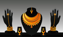 Indian Traditional Gold Necklace Set Jewelery Set For Women. Happy Diwali And Dhanteras. Indian Festival Of Lights.