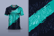 Tshirt mockup abstract grunge camouflage sport jersey design for football soccer, racing, esports, running, black green color
