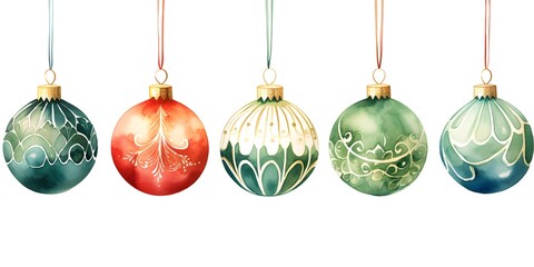 Wall Mural - Decorative watercolor vector illustration with Christmas ball ornaments on white background picture