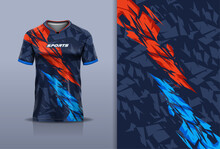 Tshirt Mockup Abstract Grunge Sport Jersey Design For Football Soccer, Racing, Esports, Running, Red Blue Color