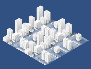 Wall Mural - 3d illustration map of the white city on white design street town buildings