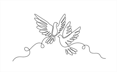 Wall Mural - Continuous one line drawing of flying pigeons . Bird symbol of peace and freedom in simple linear style. Concept for logo, card, banner, poster