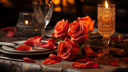 Wall Mural - Valentines Day Romantic Table Setting Empty, Background Image, Valentine Background Images, Hd