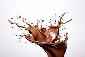 Wall Mural - The close up detail of the chocolate liquid splash isolated on white background. Generative AI.