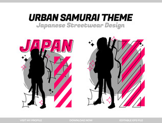 Sticker - urban samurai. Samurai vector silhouette for design t-shirt concept. Japanese streetwear t-shirt design. silhouette for Japanese theme. samurai streetwear t-shirt. cyberpunk theme samurai.