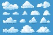 Set of clouds in an illustration on a blue background. White cloud collection, white cloud illustration