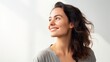 © CStock - Women and different emotions,,Portrait of a young woman smiling looking to the side and staring away thinking with white background