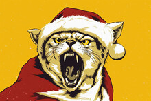 Pop Art Retro Leopard Santa Claus, Merry Christmas Card. Generative Ai