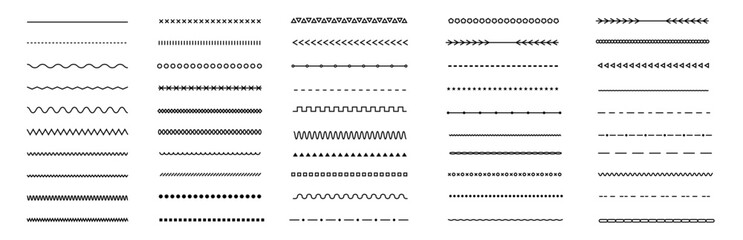 Set of vector line . Lines, waves, zigzag, borders.  Geometric  line collection. Doodle design. Vector illustration
